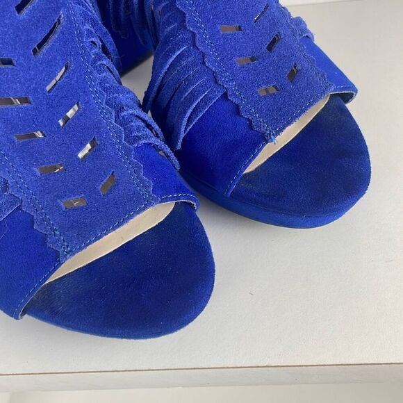 Cobalt Blue Suede Fringe Slingback Platform Sandals 7 - Picture 10 of 13
